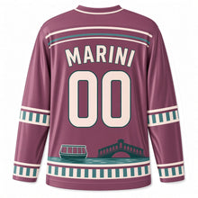 Load image into Gallery viewer, Italy Venetian Canal Original Hockey Jersey in Gondola Plum, back view with your name and number