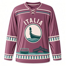 Load image into Gallery viewer, Italy Venetian Canal Original Hockey Jersey in Gondola Plum, front view – custom name and number