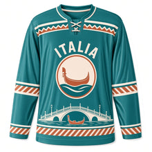 Load image into Gallery viewer, Italy Venetian Canal Original Hockey Jersey in Lagoon Teal, front view – custom name and number