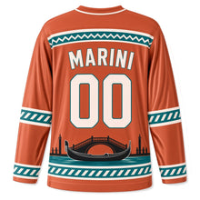 Load image into Gallery viewer, Italy Venetian Canal Original Hockey Jersey in Terracotta, back view with your name and number