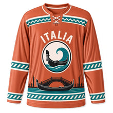 Load image into Gallery viewer, Italy Venetian Canal Original Hockey Jersey in Terracotta, front view – custom name and number
