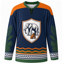 Load image into Gallery viewer, Ivory Coast Independence Day Original Hockey Jersey in Night Navy, front view with themed artwork and clean crest