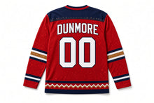 Load image into Gallery viewer, Sparkler Trail Independence Day Hockey Jersey in Sparkler Flare Red, back view with your name and number