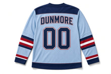 Load image into Gallery viewer, Sparkler Trail Independence Day Hockey Jersey in Sparkler Sky Blue, back view with your name and number