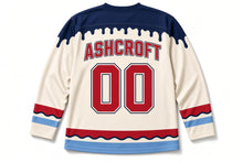 Load image into Gallery viewer, Striped Ice Pops Independence Day Hockey Jersey in Ice Pop Vanilla Cream, back view with your name and number