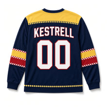 Load image into Gallery viewer, Lemonade Pitcher Independence Day Hockey Jersey in Lemonade Navy, back view with your name and number