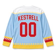 Load image into Gallery viewer, Lemonade Pitcher Independence Day Hockey Jersey in Lemonade Sky Blue, back view with your name and number