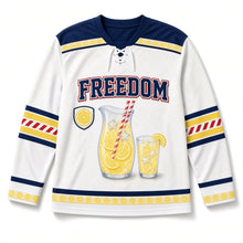 Load image into Gallery viewer, Lemonade Pitcher Independence Day Hockey Jersey in Lemonade White, front view – custom name and number