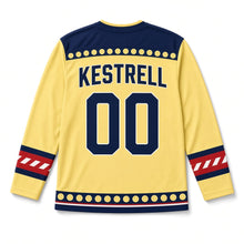 Load image into Gallery viewer, Lemonade Pitcher Independence Day Hockey Jersey in Lemonade Sunshine Yellow, back view with your name and number