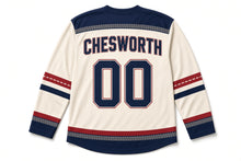 Load image into Gallery viewer, Vintage Pickup Truck Independence Day Hockey Jersey in Pickup Cream, back view with your name and number