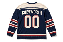 Load image into Gallery viewer, Vintage Pickup Truck Independence Day Hockey Jersey in Pickup Navy, back view with your name and number