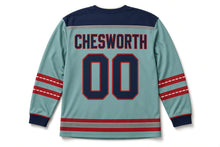 Load image into Gallery viewer, Vintage Pickup Truck Independence Day Hockey Jersey in Pickup Seafoam, back view with your name and number