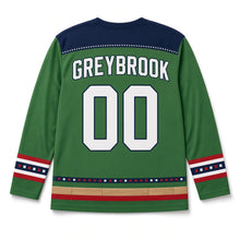 Load image into Gallery viewer, Cornhole Toss Independence Day Hockey Jersey in Cornhole Lawn Green, back view with your name and number