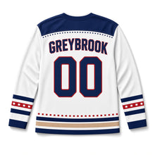 Load image into Gallery viewer, Cornhole Toss Independence Day Hockey Jersey in Cornhole White, back view with your name and number