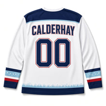 Load image into Gallery viewer, Garden Sprinkler Independence Day Hockey Jersey in Sprinkler White, back view with your name and number