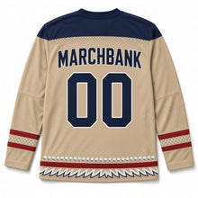 Load image into Gallery viewer, Summer Badminton Independence Day Hockey Jersey in Badminton Sand Khaki, back view with your name and number
