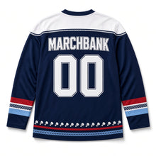 Load image into Gallery viewer, Summer Badminton Independence Day Hockey Jersey in Badminton Navy, back view with your name and number