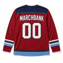 Load image into Gallery viewer, Summer Badminton Independence Day Hockey Jersey in Badminton Barn Red, back view with your name and number
