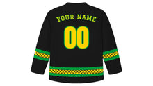 Load image into Gallery viewer, Jamaica Independence Day Original Hockey Jersey in Black, back view with your name and number