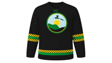 Load image into Gallery viewer, Jamaica Independence Day Original Hockey Jersey in Black, front view – custom name and number