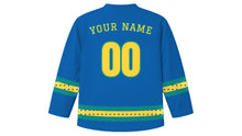Load image into Gallery viewer, Janmashtami Original Hockey Jersey in Peacock Blue, back view with your name and number