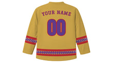 Load image into Gallery viewer, Jidai Matsuri Original Hockey Jersey in Antique Gold, back view with your name and number