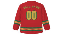 Load image into Gallery viewer, Jidai Matsuri Original Hockey Jersey in Maple Red, back view with your name and number