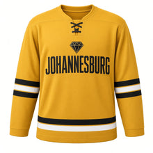 Load image into Gallery viewer, Johannesburg Original Hockey Jersey in Gold, front view – custom name and number