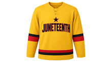 Load image into Gallery viewer, Juneteenth Original Hockey Jersey in Gold, front view – custom name and number