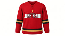 Load image into Gallery viewer, Juneteenth Original Hockey Jersey in Red, front view – custom name and number