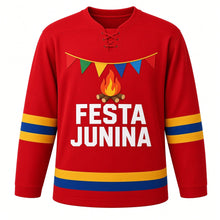 Load image into Gallery viewer, Festa Junina Original Hockey Jersey in Red, front view – custom name and number