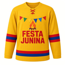 Load image into Gallery viewer, Festa Junina Original Hockey Jersey in Yellow, front view – custom name and number