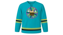 Load image into Gallery viewer, Junkanoo Original Hockey Jersey in Aquamarine, front view – custom name and number