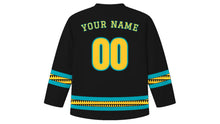 Load image into Gallery viewer, Junkanoo Original Hockey Jersey in Black, back view with your name and number