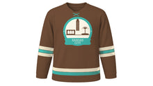 Load image into Gallery viewer, Kansas City Original Hockey Jersey in Hickory Brown, front view – custom name and number