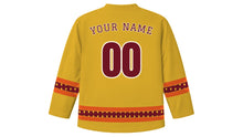 Load image into Gallery viewer, Karthigai Deepam Original Hockey Jersey in Gold, back view with your name and number