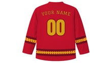 Load image into Gallery viewer, Karva Chauth Original Hockey Jersey in Red, back view with your name and number