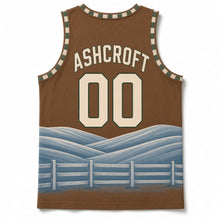 Load image into Gallery viewer, Kentucky Bluegrass Fields Original Basketball Jersey in Bourbon Brown, back view with your name and number