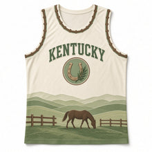 Load image into Gallery viewer, Kentucky Bluegrass Fields Original Basketball Jersey in Limestone Cream, front view – custom name and number