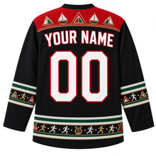 Load image into Gallery viewer, Kenya Original Hockey Jersey in Savanna Night Black, back view – ornate kikoy weave and beadwork yoke with Lamu dhow motifs and beaded sleeve bands, with your name and number