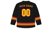 Load image into Gallery viewer, King Kamehameha Day Original Hockey Jersey in Black, back view with your name and number
