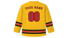 Load image into Gallery viewer, King Kamehameha Day Original Hockey Jersey in Feather Gold, back view with your name and number