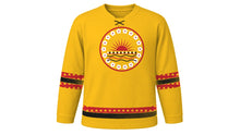 Load image into Gallery viewer, King Kamehameha Day Original Hockey Jersey in Feather Gold, front view – custom name and number