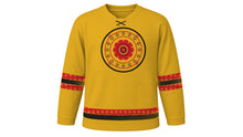 Load image into Gallery viewer, Kitchen God Festival Original Hockey Jersey in Gold, front view – custom name and number