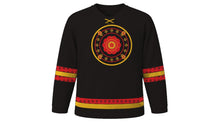Load image into Gallery viewer, Kitchen God Festival Original Hockey Jersey in Ink Black, front view – custom name and number