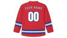 Load image into Gallery viewer, Korean Liberation Day Original Hockey Jersey in Crimson Red, back view with your name and number