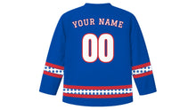 Load image into Gallery viewer, Korean Liberation Day Original Hockey Jersey in Royal Blue, back view with your name and number