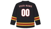Load image into Gallery viewer, Krampusnacht Original Hockey Jersey in Coal Black, back view with your name and number