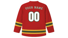 Load image into Gallery viewer, Krampusnacht Original Hockey Jersey in Ember Red, back view with your name and number