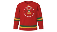 Load image into Gallery viewer, Krampusnacht Original Hockey Jersey in Ember Red, front view – custom name and number